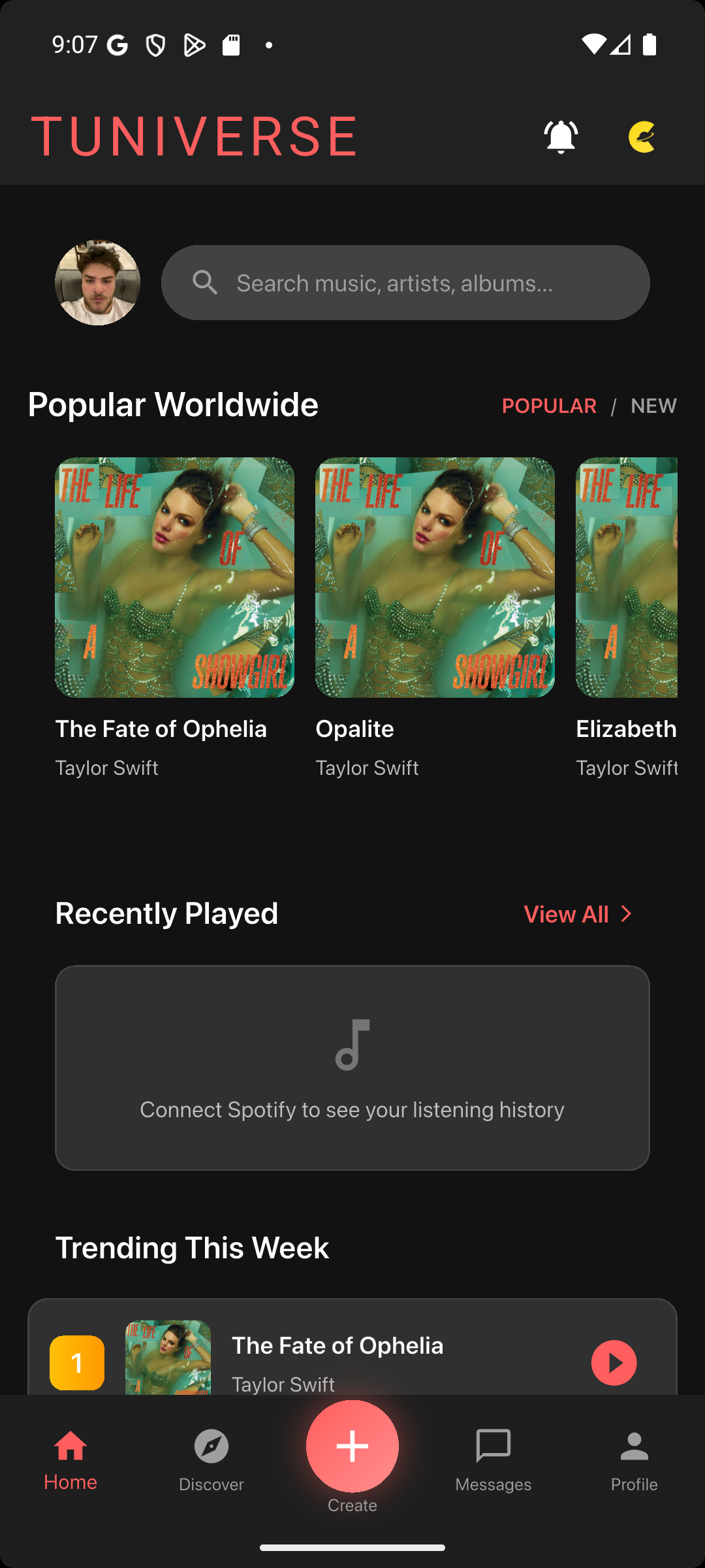 Tuniverse Home Screen - Discover Music